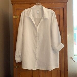 Sigrid Olsen Oversized 100% Linen V-Neck Tunic Blouse, White, XL